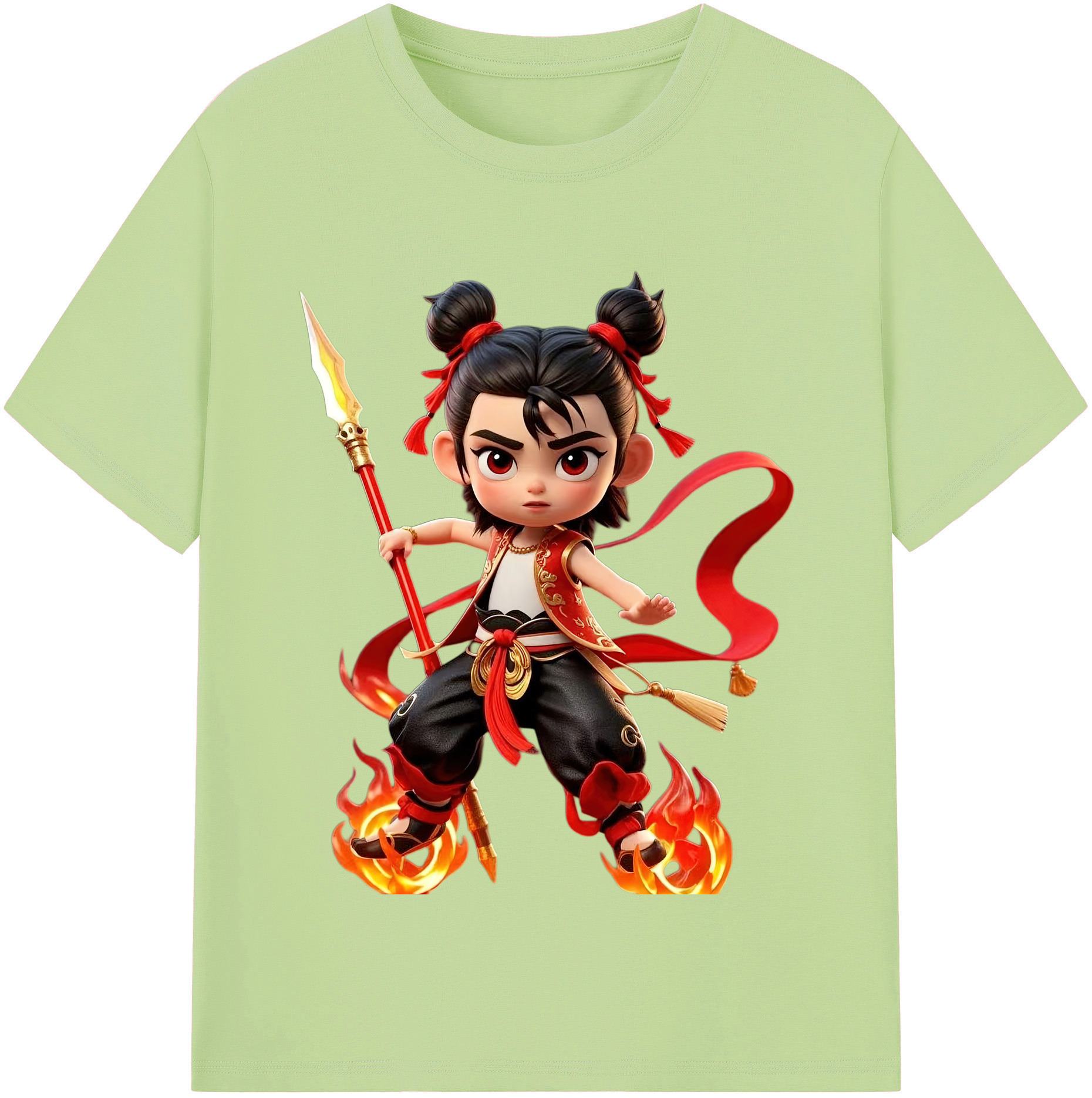 （画像用） Ne Zha 2 ナタ 魔童の大暴れ 綿100％半袖Tシャツ（フロントプリント）